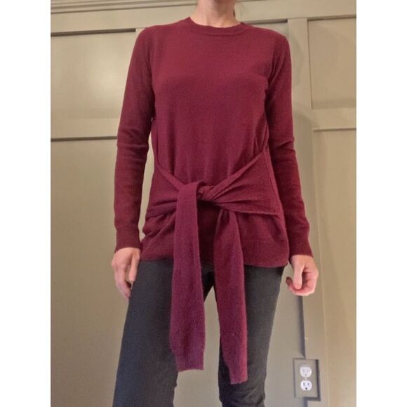 AUTUMN Cashmere Tie Front Sweater in Pinot 100% Cashmere Size Small - Picture 3 of 10
